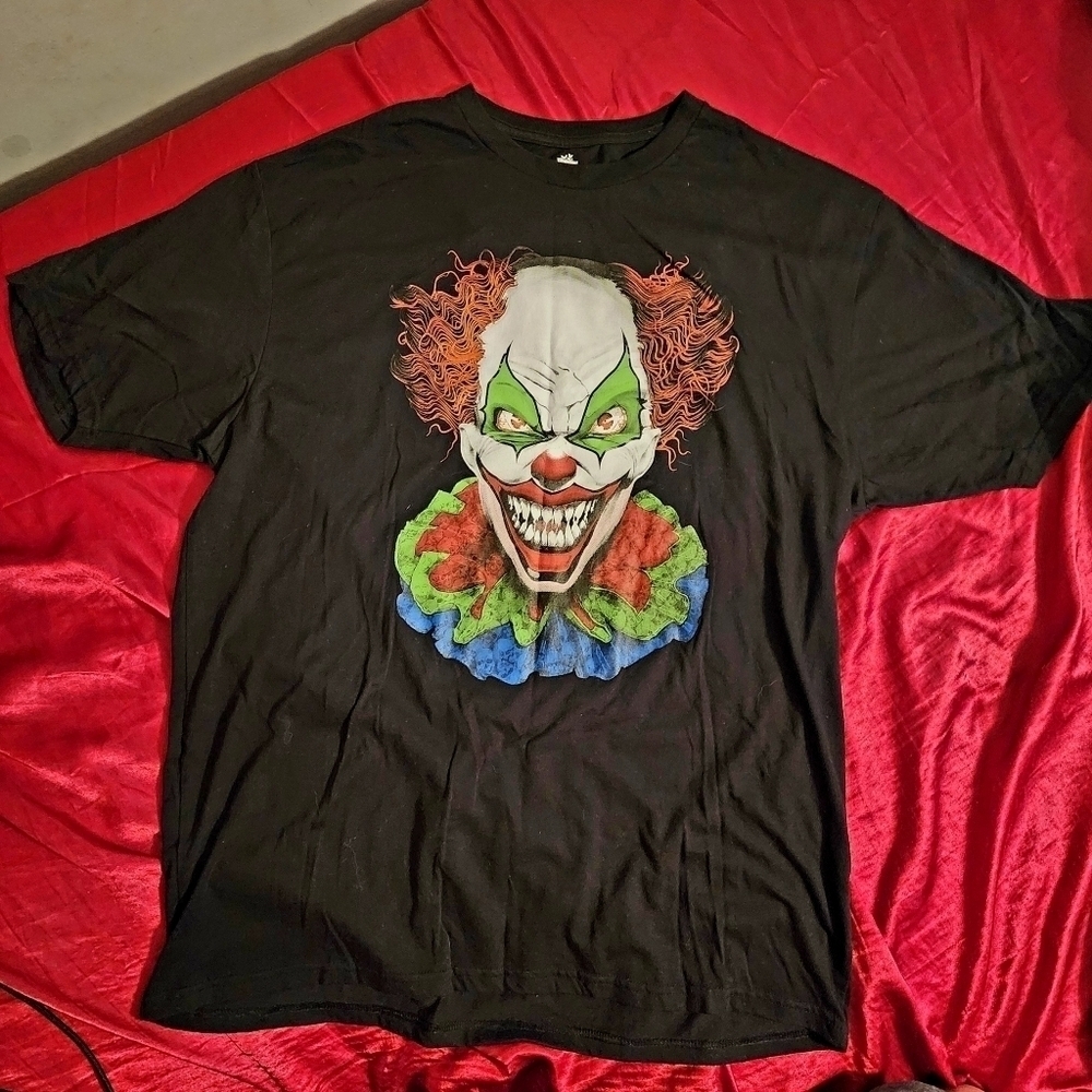Way to Celebrate Halloween Men's XL Black Graphic Tee Creepy Clown T-Shirt EUC